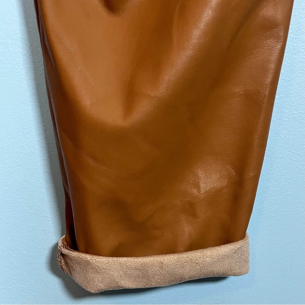 NWOT LOFT Faux‎ Leather Women Dark Tan Baggy Pants With Elastic Waistband Size L - Picture 7 of 9